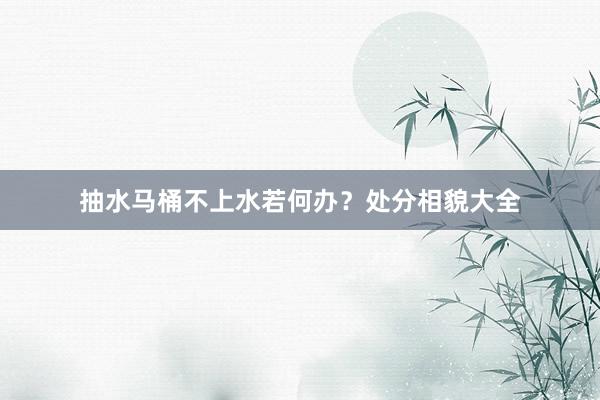 抽水马桶不上水若何办？处分相貌大全